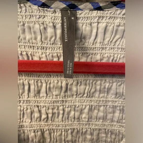 Anthropologie- Peregrine Blue and White Wavy Gingham Check Dress flutter sleeve - Picture 7 of 16